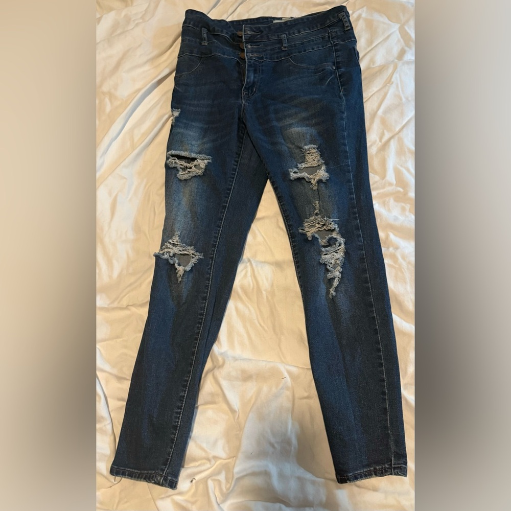 Dark blue ripped jeans, Charlotte Russe size 10